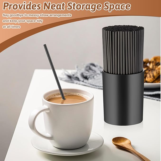 200 Pcs Black Coffee Stirrer Sticks and Holder Set 7 Inch Plastic Coffee Stir Straws with Holder Cocktail Drink Stirrers Mixing Milk Cocktail Drinks Supplies for Coffee Bar Home Party