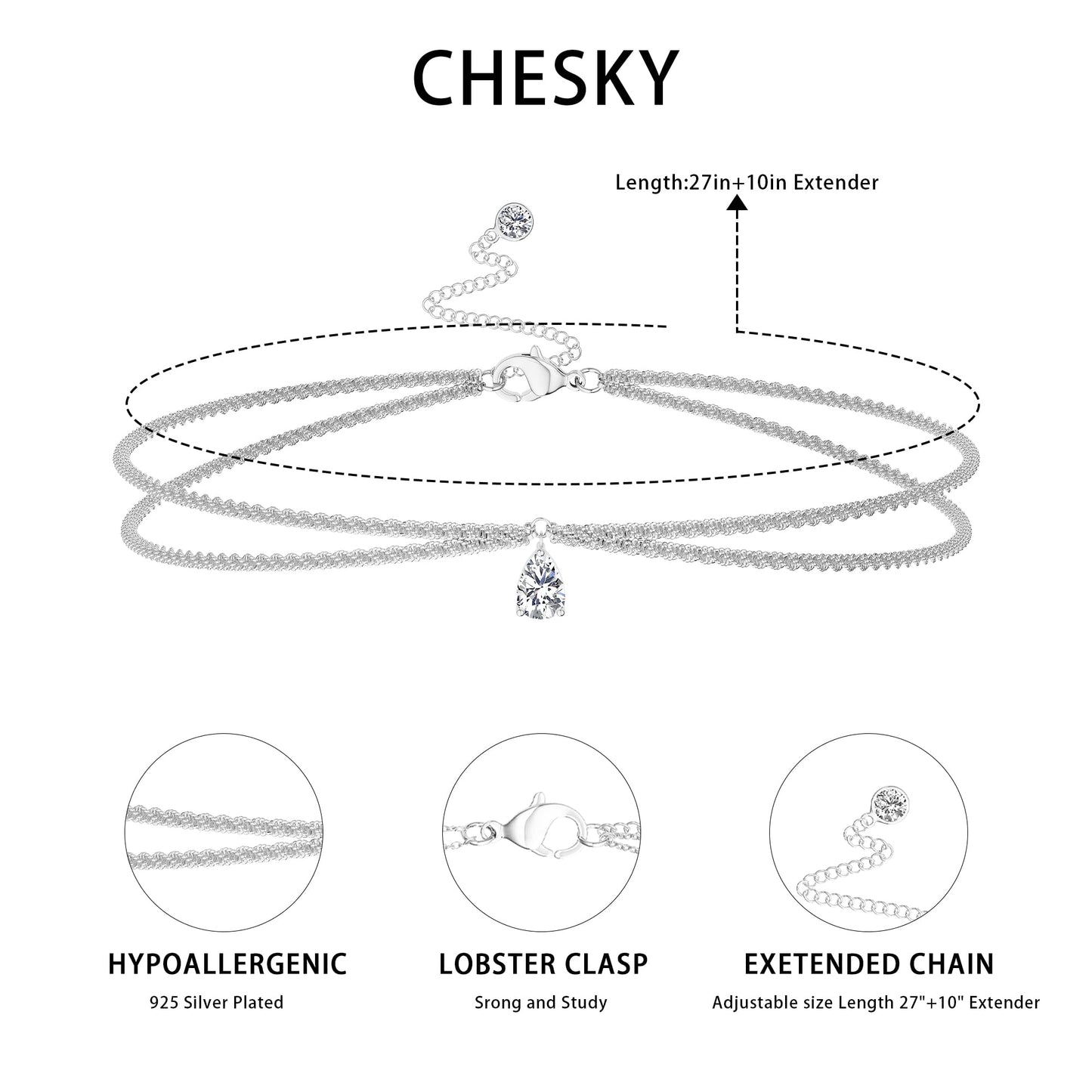 CHESKY Silver Waist Chain, Silver Plated Body Chain Jewelry for Women Adjustable Waterproof Sexy Beach Bikini Sparkle CZ Chain Non Tarnish Belly Chain Jewelry for Women Gifts