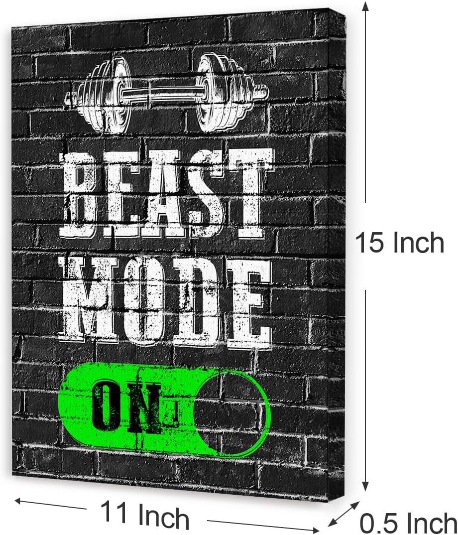 Gym Quotes Wall Art,Inspirational Workout Wall Decor,Beast Mode on Canvas Wall Art for Home Gym Exercise Fitness Room