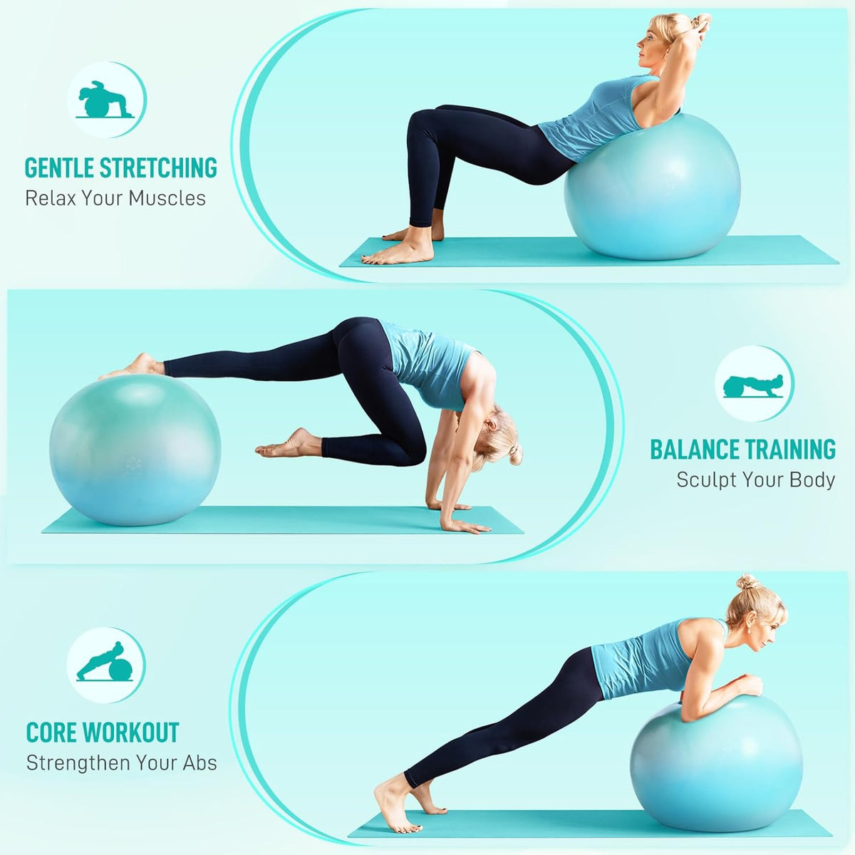 Sportneer Extra Thick Exercise Ball - 25.6''Yoga Ball with Quick Pump - Anti-Burst and Slip Resistant Fitness Ball Chair for Pregnancy and Physical Therapy