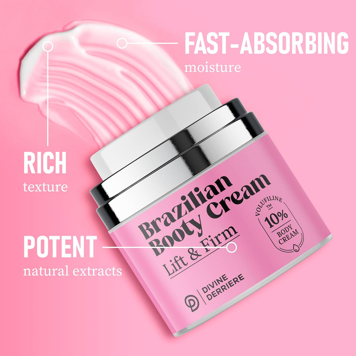 Divine Derriere Brazilian Body Butter Cream, Lift and Firm Body Cream with Volufiline Helps Reduce the Appearance of Cellulite for a Lifted and Firm-looking Derriere, Bum Bum Cream, 50ml