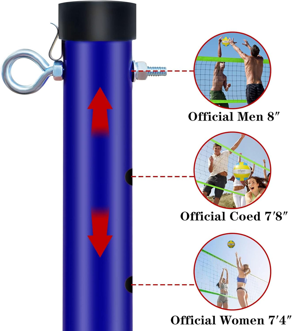 Outdoor Portable Volleyball Net System - Adjustable Height Poles with Soft Volleyball Ball, Pump, Hammer, Boundary Line, and Carry Bag for Backyard, Beach, Lawn