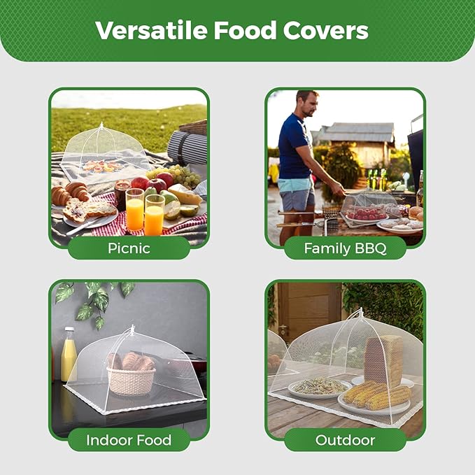 Simply Genius Mesh Food Covers - 12-Pack, 17in x 17in, White - Outdoor Kitchen & Picnic Accessories - Hosting Essentials for Glamping & Tailgating