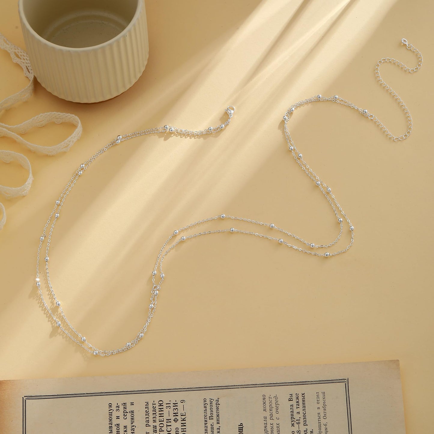 Waist Chain for Women 14K Silver Plated Body Jewelry Layered Waist Beads Chains Layered Bead Link Silver Belly Chain Belly Belt Chains Adjustable Sexy Bikini Body Jewelry Daily Belts Gifts for Women