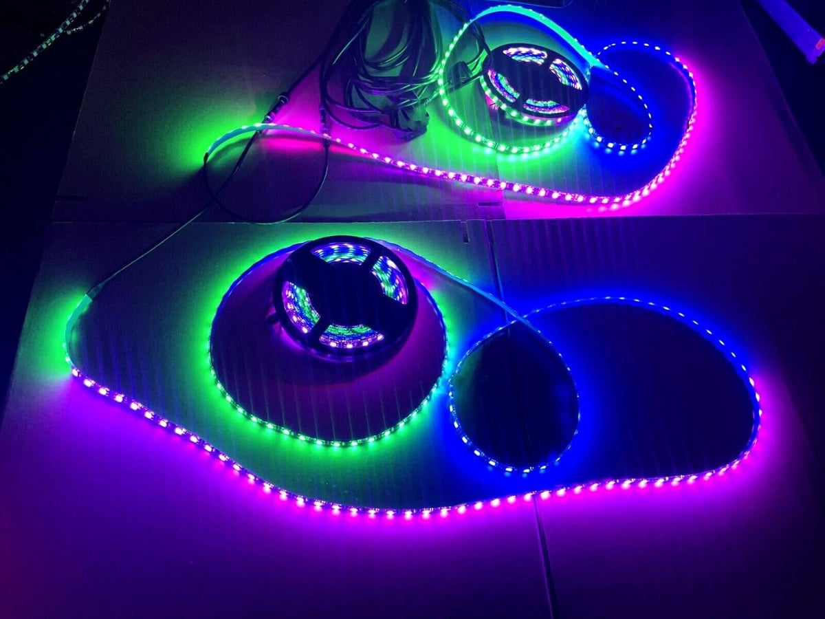 Black Out Full Tinted Smoked LEDs x4PCS 3FT 90CM 36INCH RGB Dream Color Chasing IP65 Light Strips for Car Truck Slingshot Golf Cart Bluetooth + Remote Durable Set