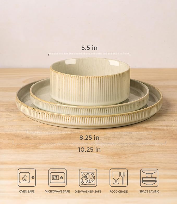 TheTerra Ceramic Dinnerware Sets for 4, 12 Pieces Porcelain Lightweight Speckled Plates and Bowls Sets, Scratch Resistant Dish Set, Oven & Microwave & Dishwasher Safe