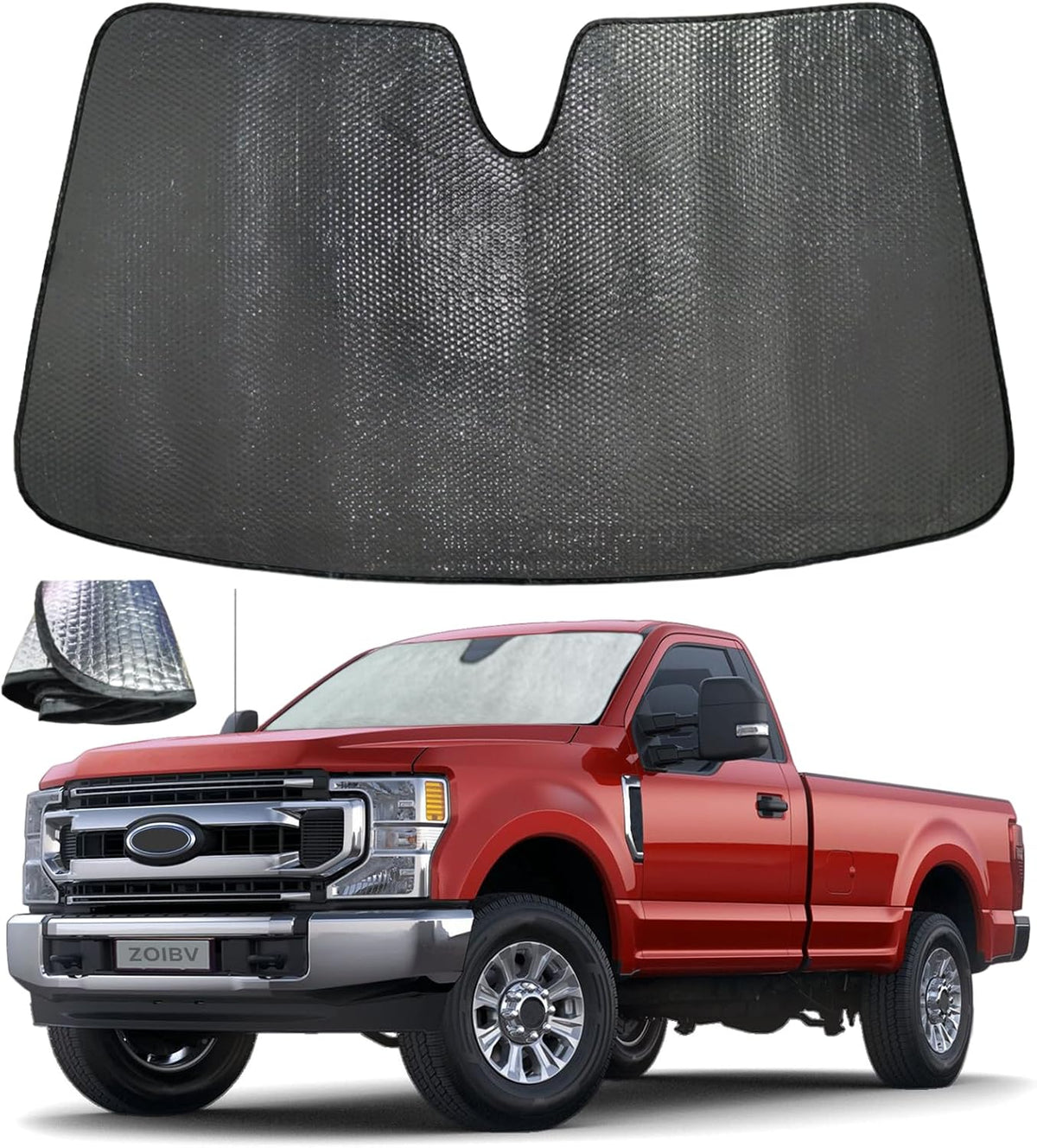 Windshield Sun Shade for 2017-2022 Ford F250 F350 F450 F550 Super Duty - 5-Layer Bubble Foldable Front Window Shade Sun Visor Accessories - Blocks Heat & UV Rays