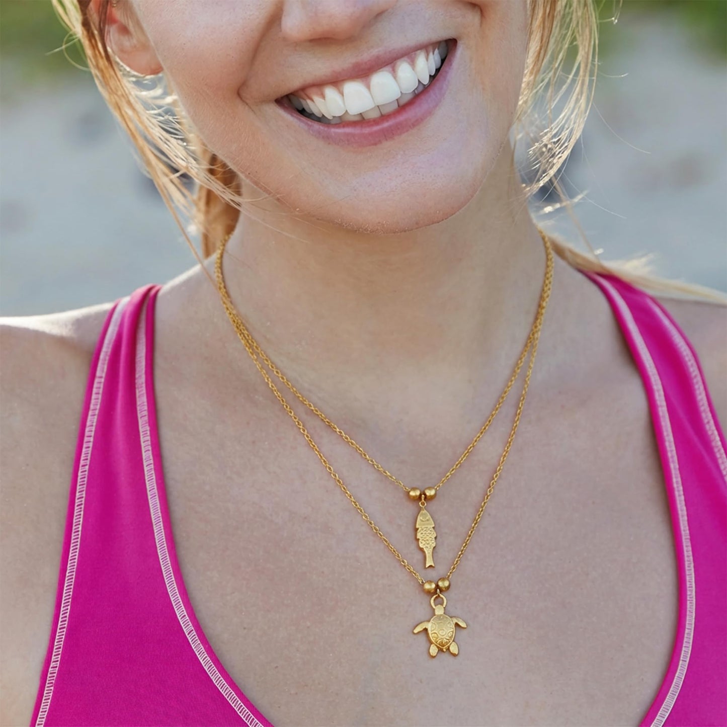 GLUBU Fish Turtle Necklace Set Summer Jewelry for Women Stainless Steel Beach Necklace Ocean Themed Pendant Layered Chain Gift Non Tarnish Summer Necklaces for Sea Lover