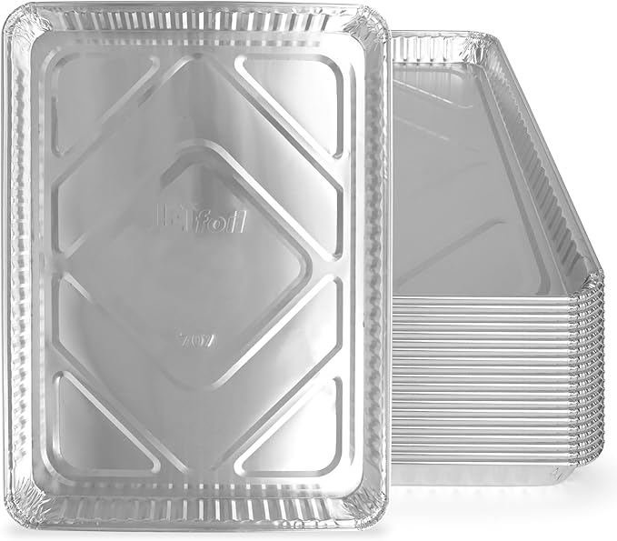 PLASTICPRO Aluminum Pans 100 Pack Disposable Cookie Sheets 9'' x 13'' Baking Pans Premium Quality Heavy Duty Sheet Pans