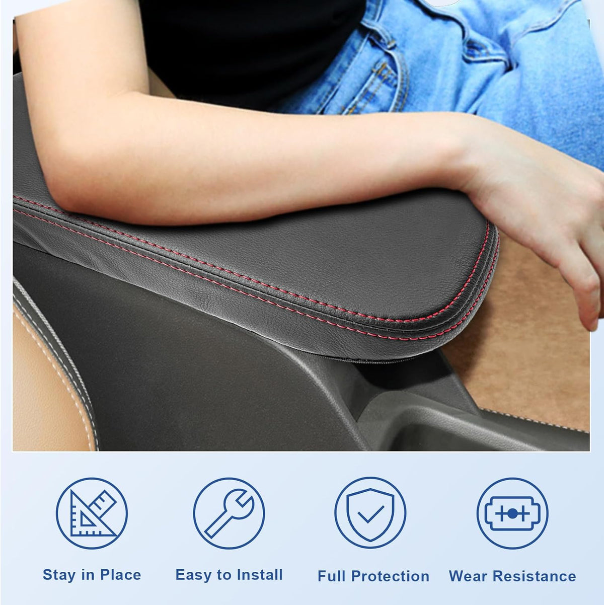 CDEFG 2024 2025 Trax Center Console Cover for 2024 2025 Chevy Trax Armrest Cover Middle Console Pad 2024 2025 Trax Accessories (Red Stitching)