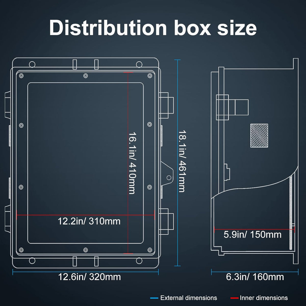 Outdoor Electrical Junction Box, ABS Water Resistant Enclosure with Internal Mounting Panel & Hinged Cover (18.1" H* 12.6" L* 6.3" W)