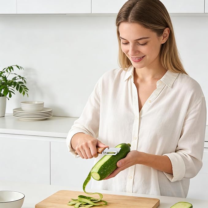 Vegetable Wooden Peeler for Kitchen Tool,Premium 2-in-1 Multifunctional Fruit & Vegetable Peeler with Built-in Bottle Opener, Ideal for All Fruits and Vegetables Needing Peeling (B-1PC)