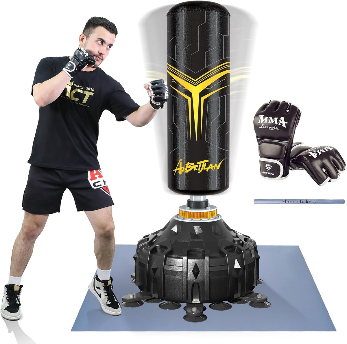Freestanding Punching Bag with Boxing Gloves, Boxing Bag with Suction Cup Base for Adult Teens-Standing Kickboxing Bag for Home Office Gym