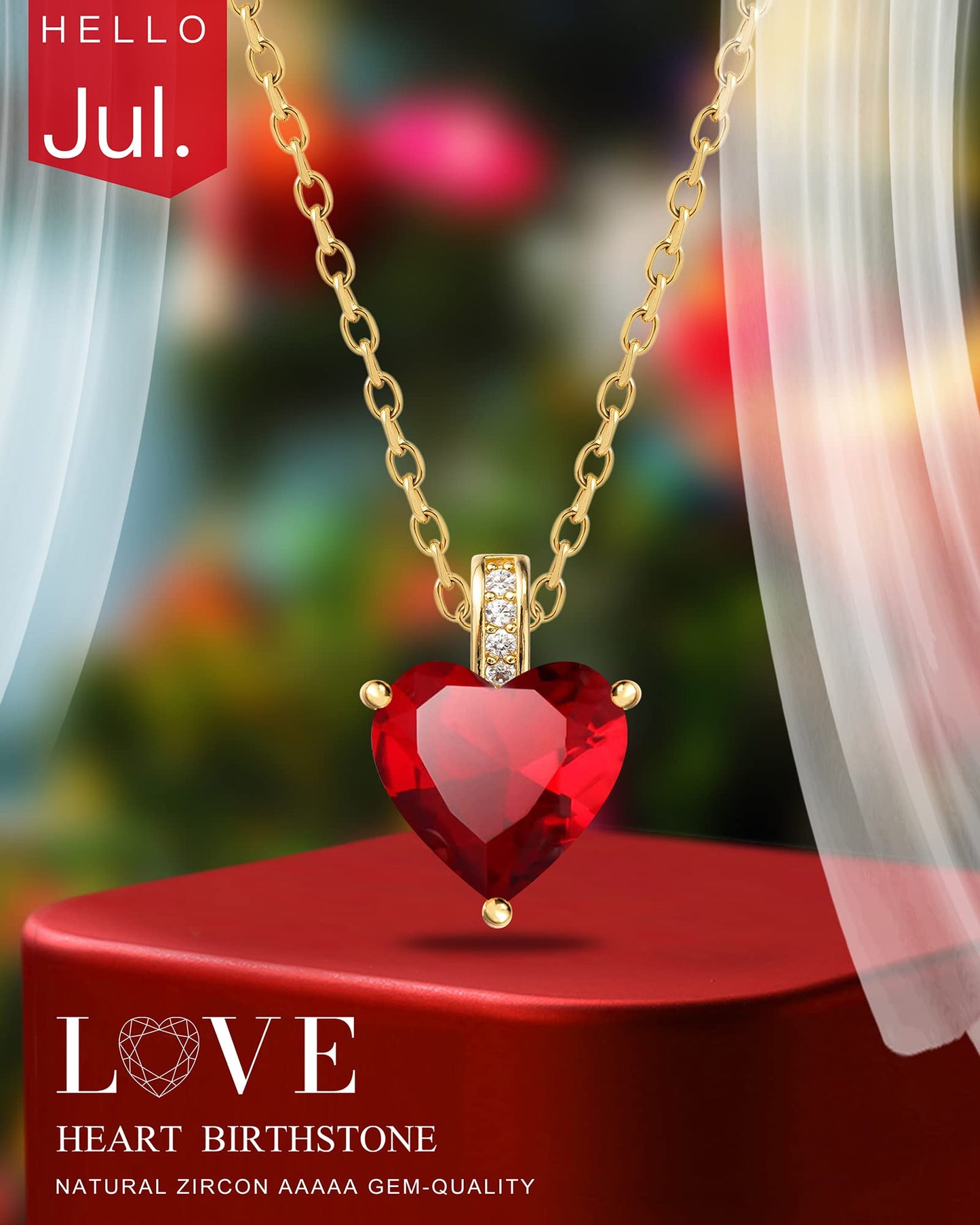 MIDDLUX Red Necklace, Red Heart Necklace, Y2k Necklace, Heart Necklaces for Women, Ruby Necklaces for Women, July Birthstone Jewelry for Women, July Birthday Gifts for Women