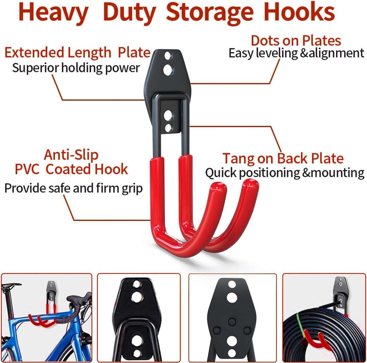 3-H Garden Hose Holder Wall Mount 2 Pack,Solid Steel Hose Hanger,Water Hose Holders for Outside,Perfect for Hanging Outdoor Air Hose,Ropes,Pipes,Garden Tools,Ladders,Bikes,Bulk Items(Red)