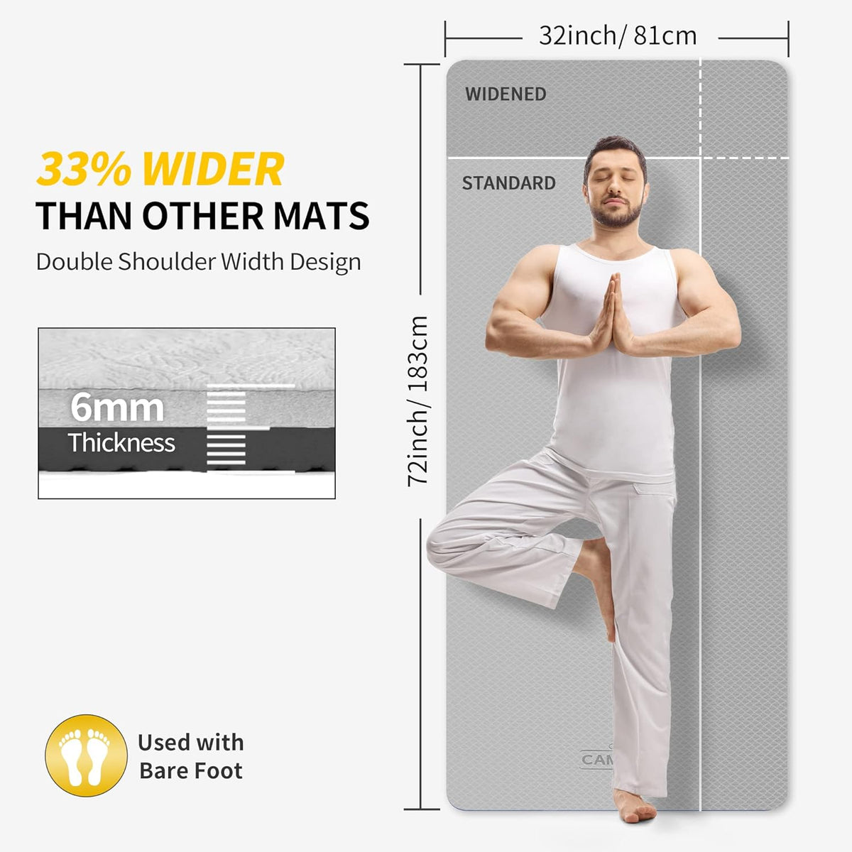 CAMBIVO Extra Wide Yoga Mat for Women and Men (72"/84"x 32"x 1/4") TPE Workout Mat, Non-slip Large Exercise Fitness Mat for Yoga, Pilates, Workout