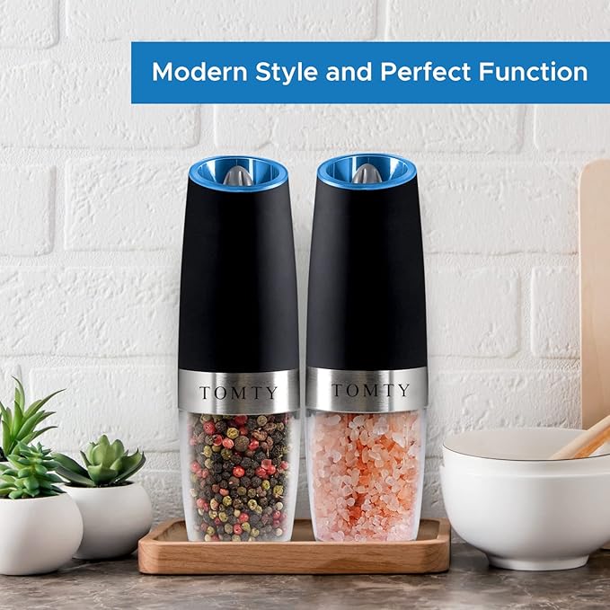 Gravity Electric Salt and Pepper Grinder Set White Elephant Gifts for Women Who Have Everything Grilling Men Kitchen Gadgets Housewarming Holiday Cooking Adults Idea Battery Operated Shakers Automatic