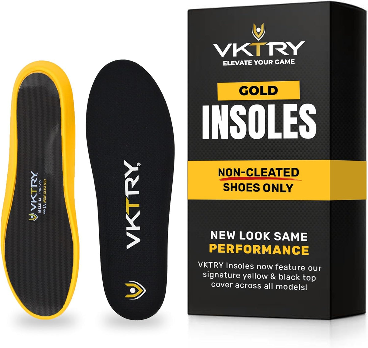 VKTRY Gold for Non-Cleated Shoes - Carbon Fiber Performance Insoles - Customized Athletic Inserts for Sports Basketball Volleyball Running & More | Shock Absorption US M13.5-14, W15.5-16, 121-170lbs
