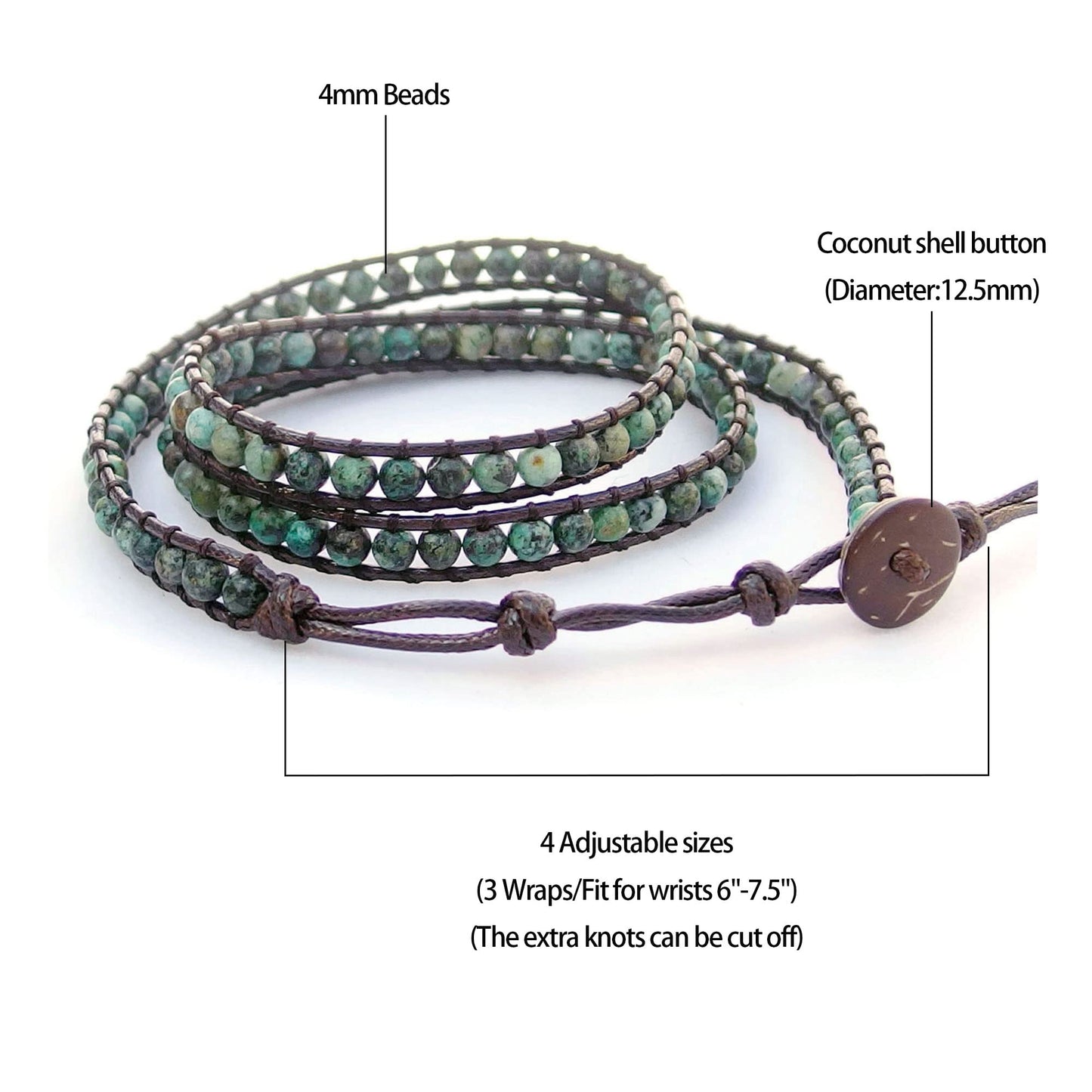 Ayriwoyi Africa Turquoise Bracelet Beaded Wrap Bracelet For Women Boho Leather Bracelet Adjustable Bohemian Wrap Bracelets