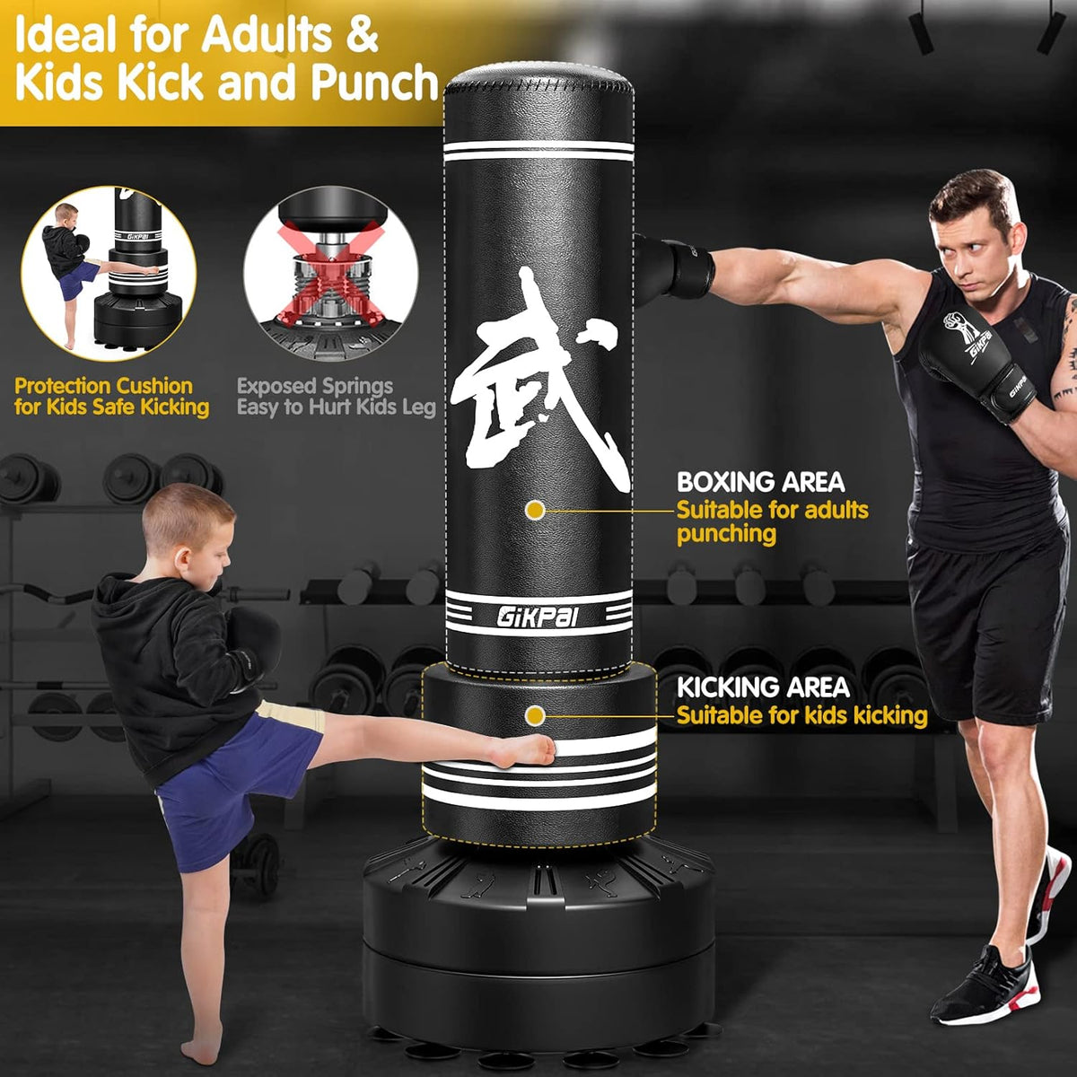 GIKPAL Freestanding Punching Bag with Boxing Gloves, Heavy Boxing Bag with Stand for Adult, Kickboxing Bag for MMA Martial Arts Boxing Traning