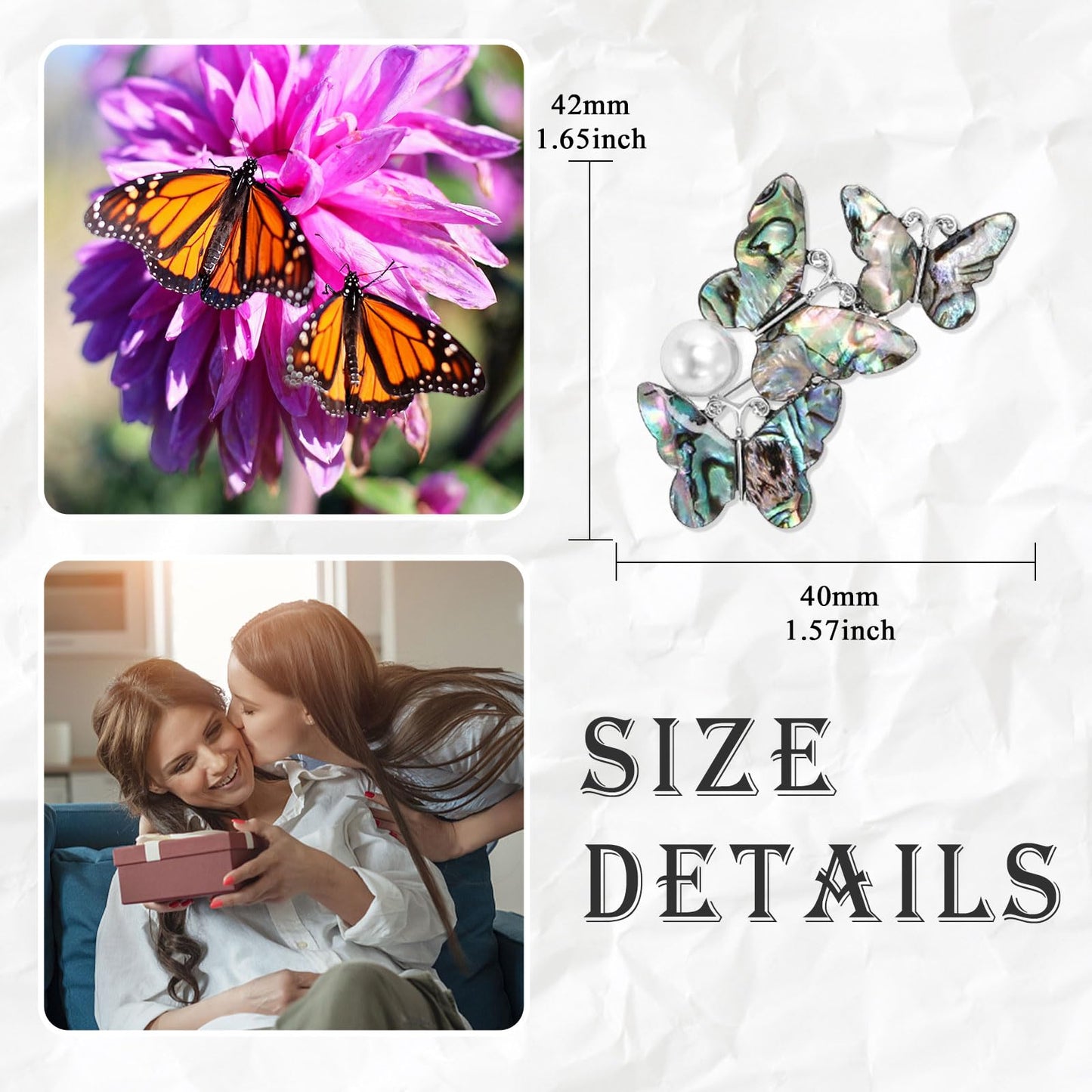 LuvQaze Abalone Shell Butterfly Brooch for Women Butterfly Pin Holiday Birthday Gift for Girlfriend Wife Mother
