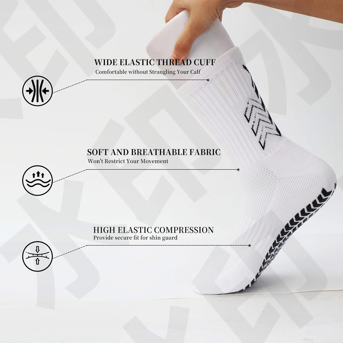 Grip Soccer Socks with Shin Guard Sleeves Non Slip Soccer Leg Sleeve Socks for Men Women Black/White 2 Set