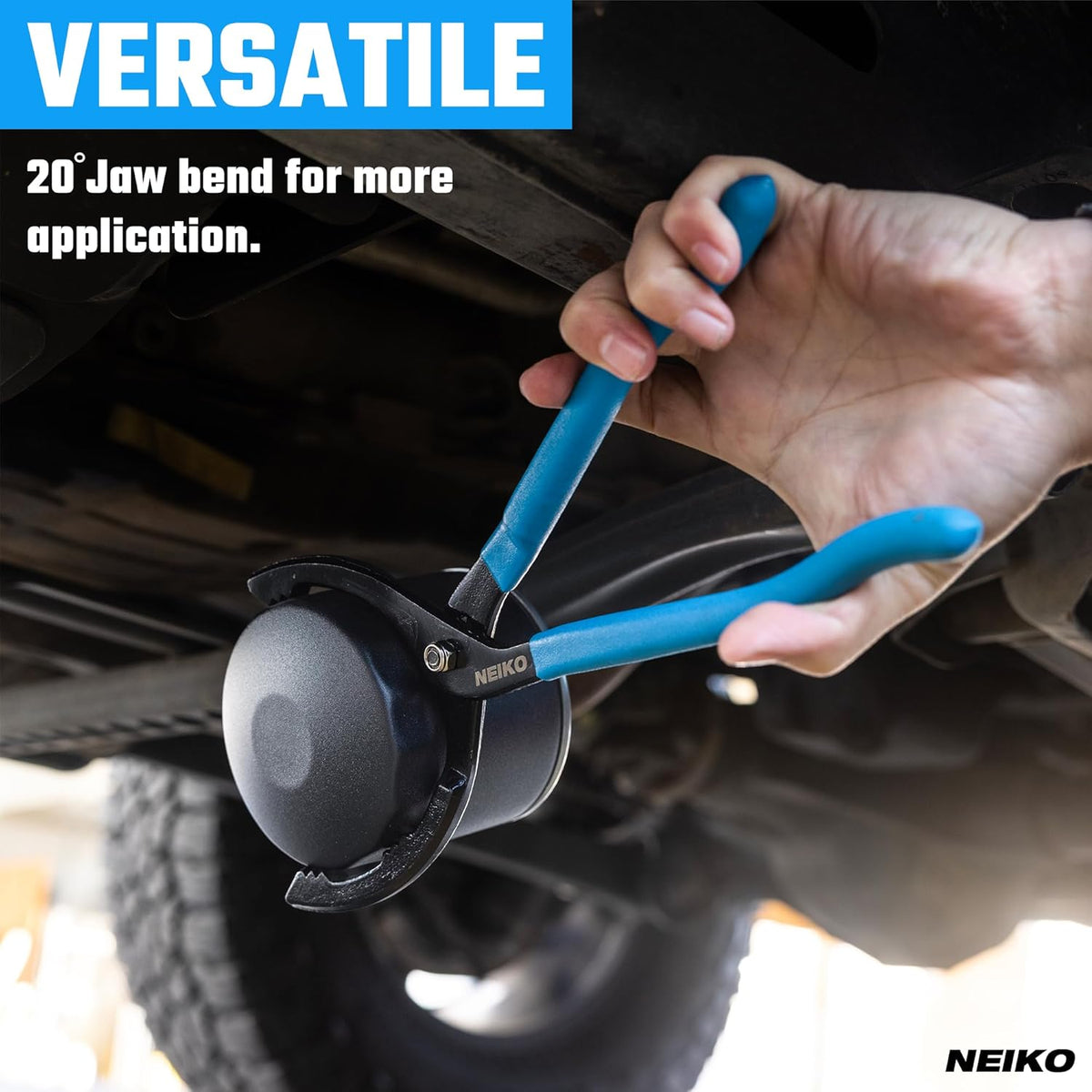 NEIKO 03422A Oil Filter Wrench, 12” Adjustable Oil Filter Pliers, 3 Adjustable Positions, Fits 2-3/8” to 4-1/2”, Oil Change Tools, Filter Removal Tool