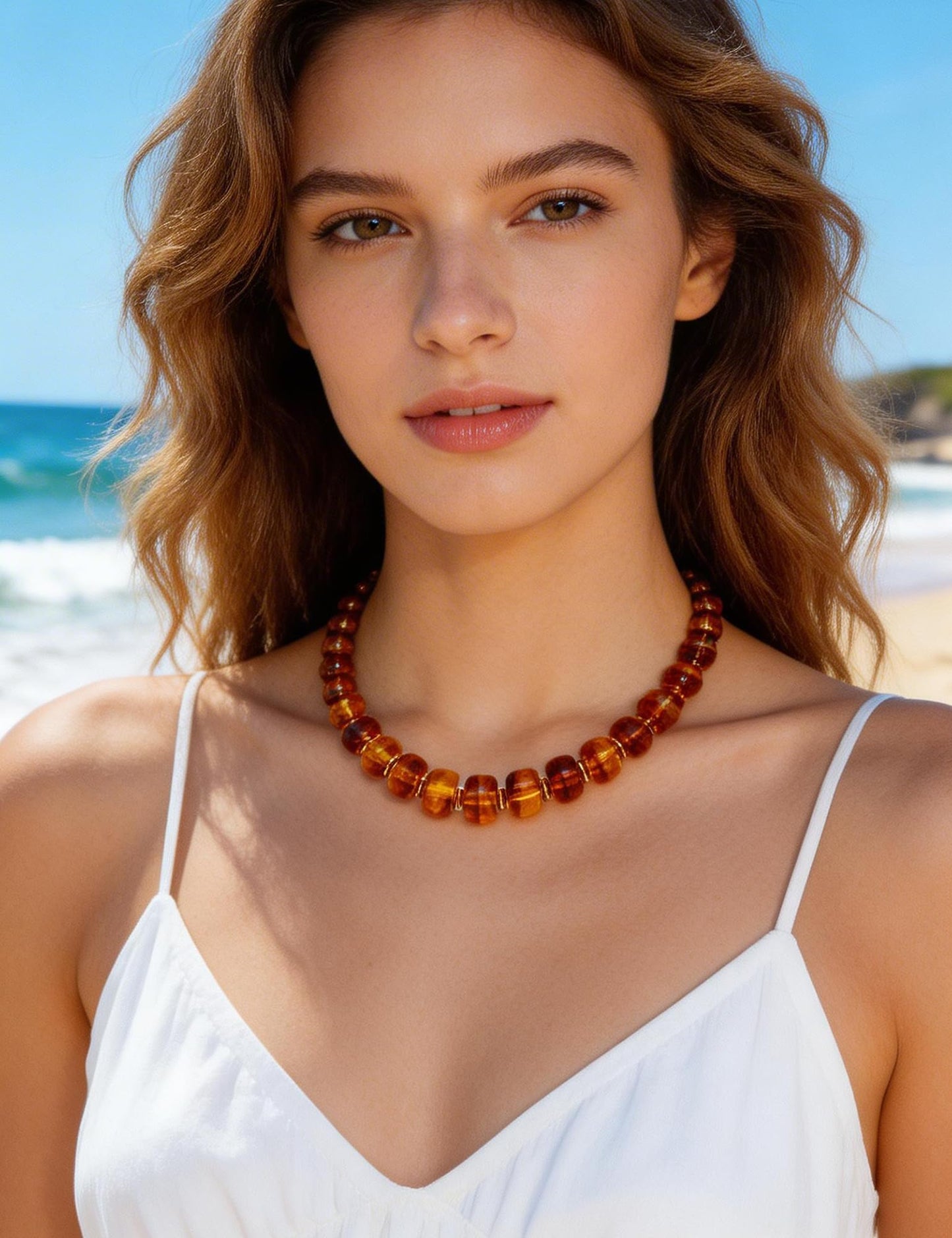 WOWORAMA Vintage Brown Beaded Necklace for Women Chunky Resin Beads Necklaces Statement Chunky Choker Necklace Trendy Boho Jewelry