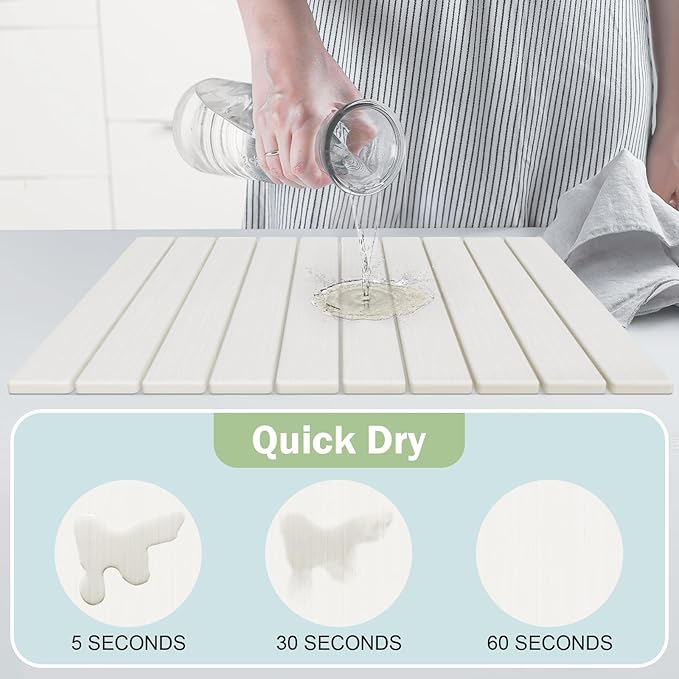 Stone Dish Drying Mat for Kitchen Counter,24"(L)×16"(W) Collapsible Fast-Drying Diatomaceous Earth Mats with Towel Sanding Tool,Versatile Stone Drying Mats for Cups Dishes Bottles