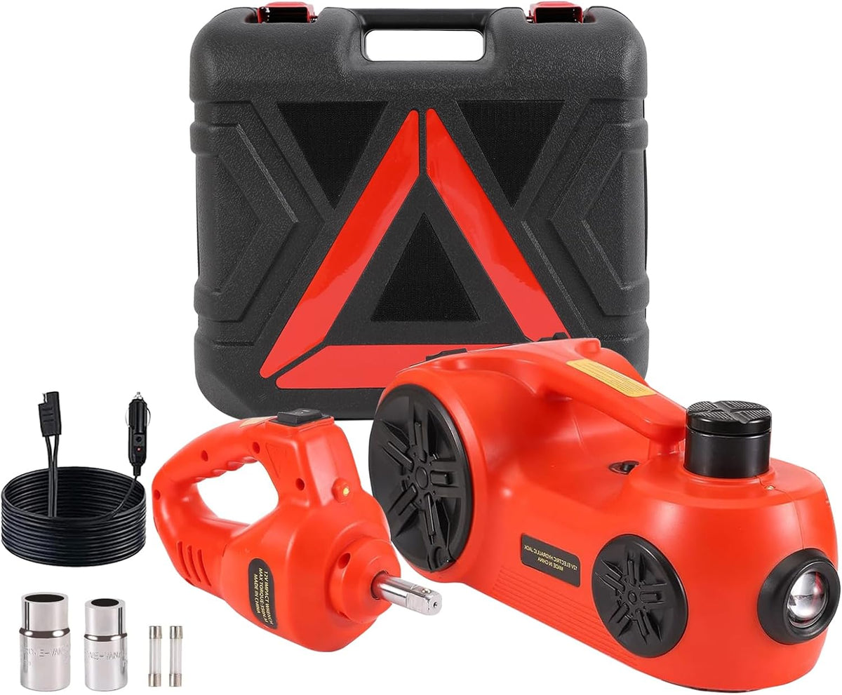 EFFIROSO Electric Car Jack for Carbon Steel Easy, 12V Hydraulic Floor Jack Kit with Impact Wrench Tire Inflator Pump SUV Emergency Lift 5Ton/11023Lbs Lifting Range 6.117.7 Incha