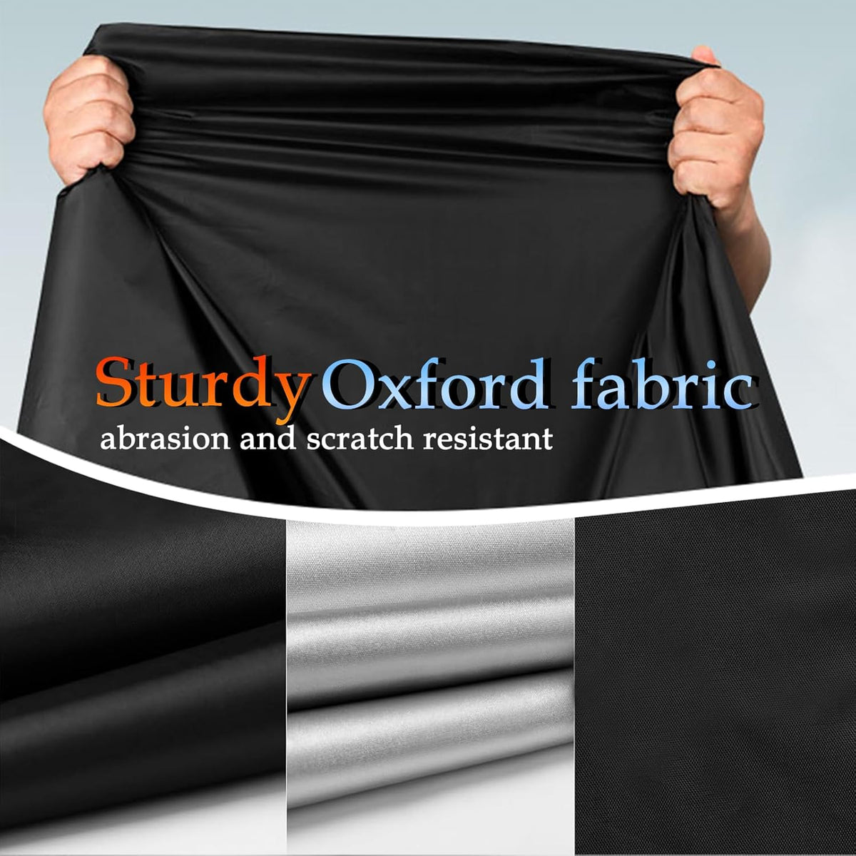 Motorcycle Cover, 210D Oxford Cloth, with Reflective Stripes, Waterproof Outdoor Protection, All-Weather Universal car Cover, with Lock Holes and Storage Bag. (All Black, 104")