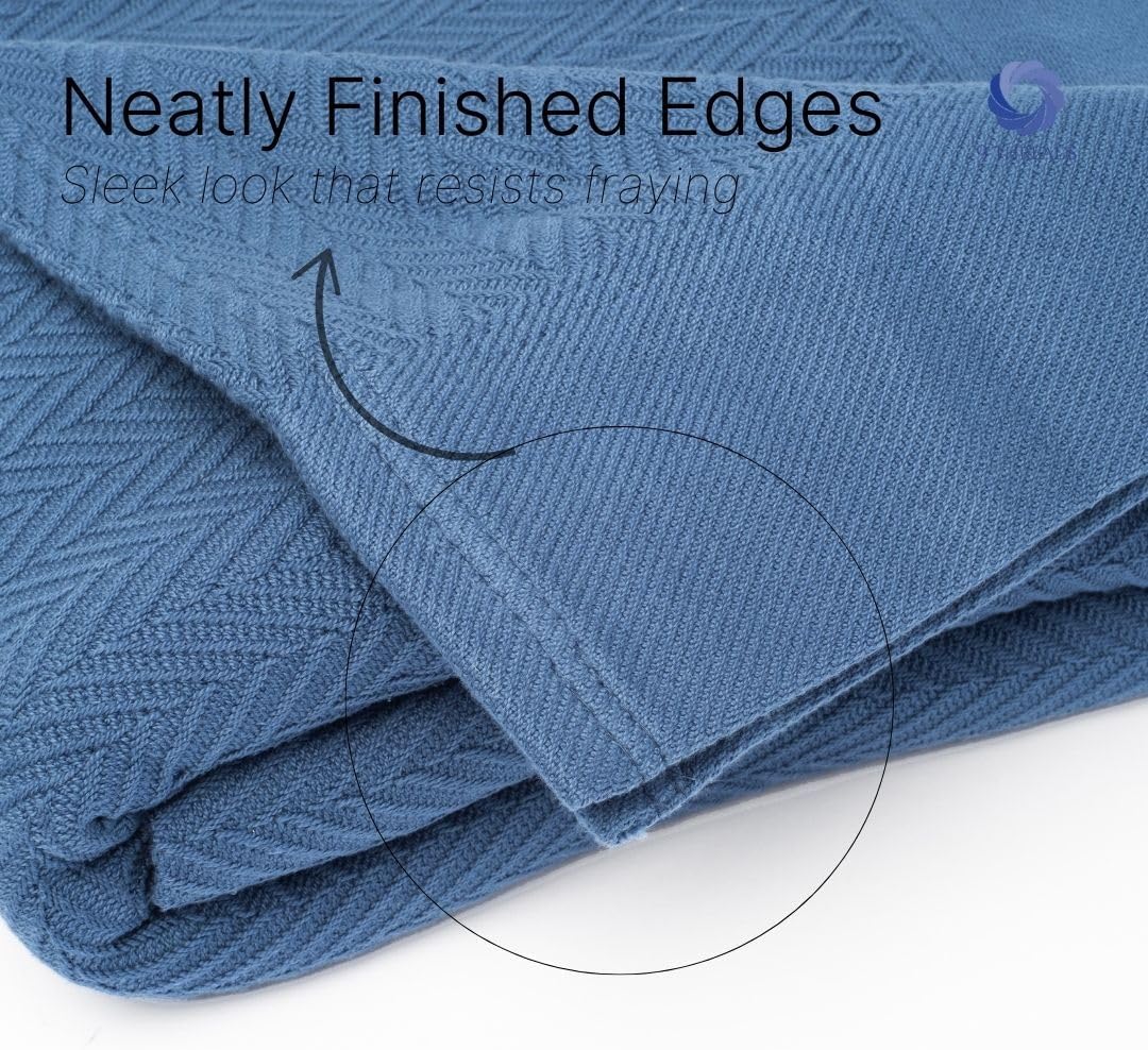 100% Cotton Herringbone Weave Blankets, 108"X90" King, Throw Blanket for Bed,All Season Cotton Blanket, Cozy Blanket,Throws Bed Blanket, Throw Blanket for Couch,Modern Home Decor -Navy Blue