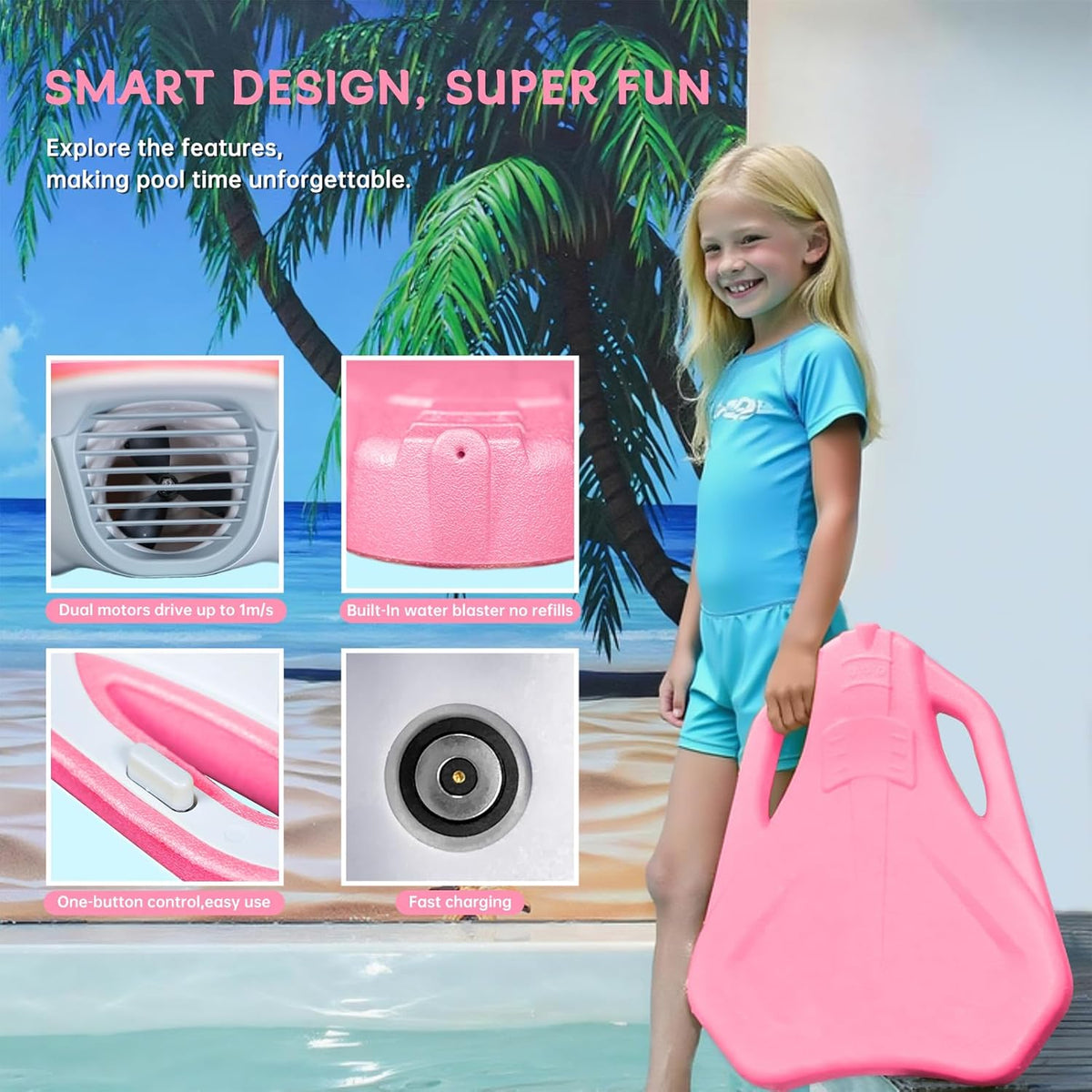 Electric Swimming Kickboard for Kids,Motorized Swim Board with Water Gun, Motorized Swim Training for Children Adults, 60N Thrust, 198 lbs Buoyancy, 25V Rechargeable Battery