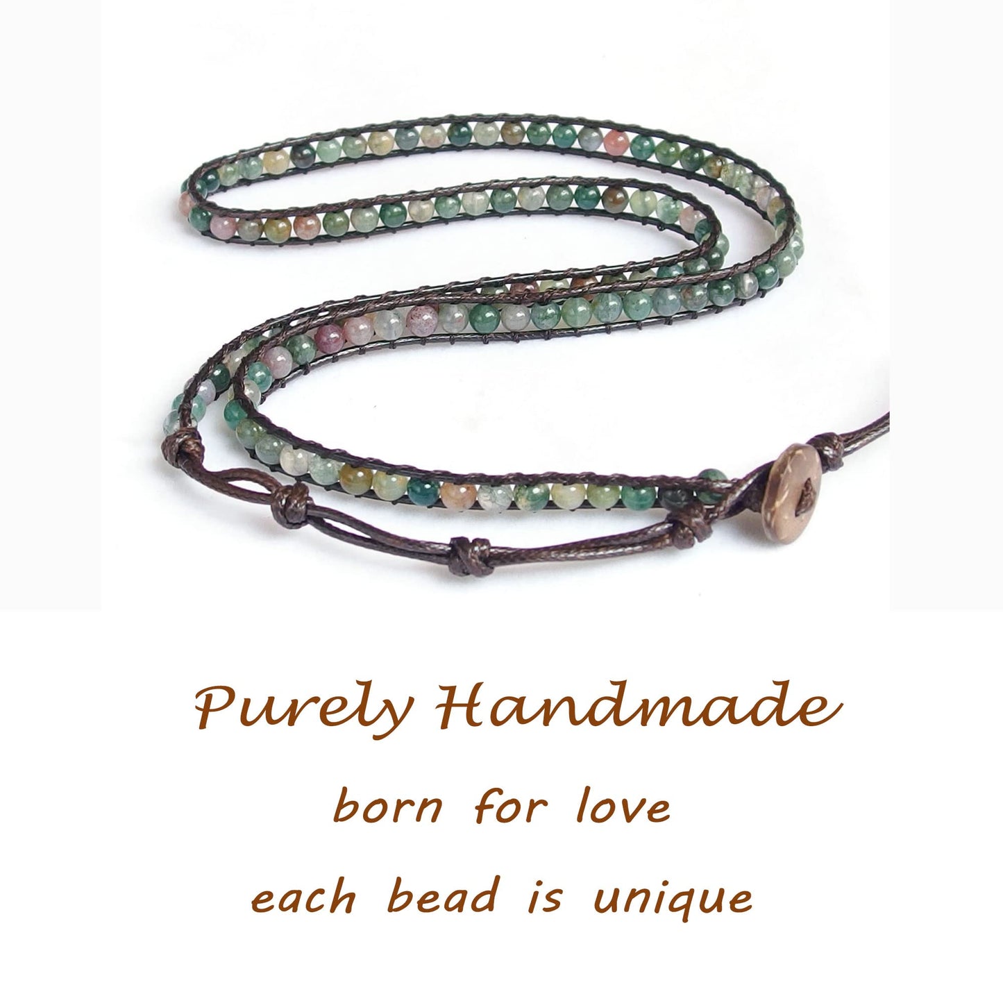 Ayriwoyi Moss Indian Agate Bracelet Beaded Wrap Bracelet for Women Natural Stone Bracelet Leather Wrap Bracelet Crystal Bracelets Handmade Jewelry Gifts