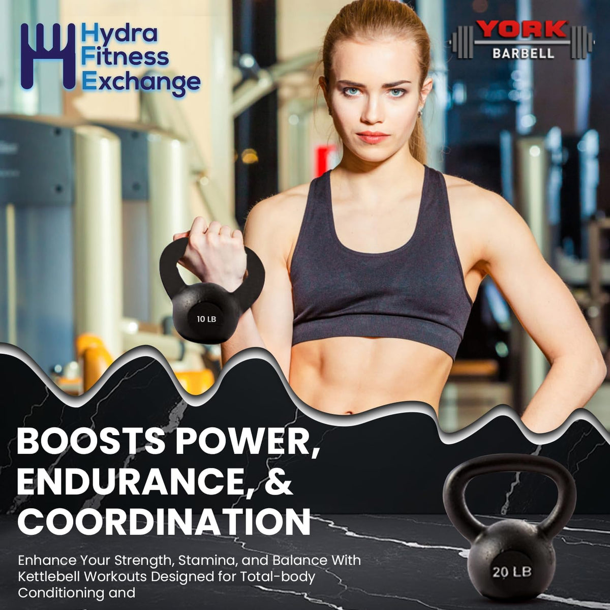 York Barbell Kettlebell Weights – 5lb to 80lb Cast Iron Kettlebells with Matte Black Finish – Full Body Strength Training & CrossFit Conditioning – Ideal for Russian Swings, Squats, Presses & More