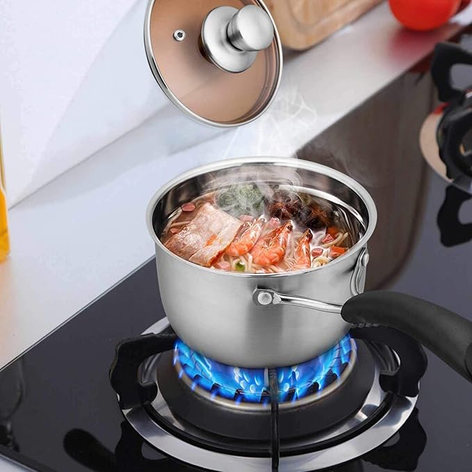 TeamFar 1 Quart Saucepan, Stainless Steel Saucepan with Lid, Small Sauce Pot Milk Pan Cookware for Home Cooking, Non Toxic & Healthy, Easy Clean & Dishwasher Safe