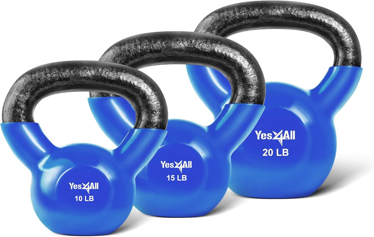 Yes4All Kettlebell Set Vinyl Coated Weights Combo for Full Body Workout Equipment Push up, Grip Strength Training, Dumbbell Weights Exercises