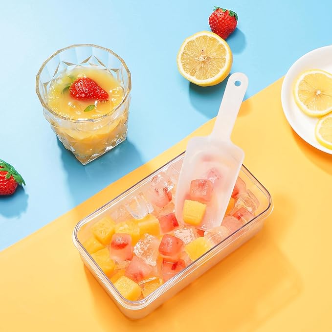 Ice Cube Tray with Lid and Bin, PHINOX 56 pcs Ice Trays for Freezer, Ice Cube Trays for Freezer with 2 trays, Container, Lid & Ice Scoop, BPA Free