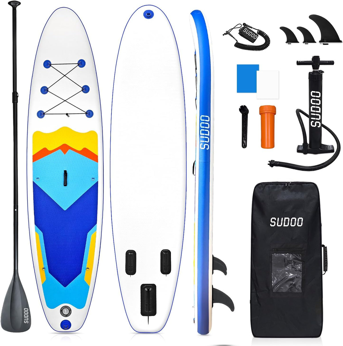 Inflatable Stand Up Paddle Board 10‘x30‘‘- Ultra-Light SUP with Backpack, Pump, Paddle, Coil Leash, 3 Fins, Repair Kit, Stable Design, Non-Slip EVA Deck for Adults & Youth