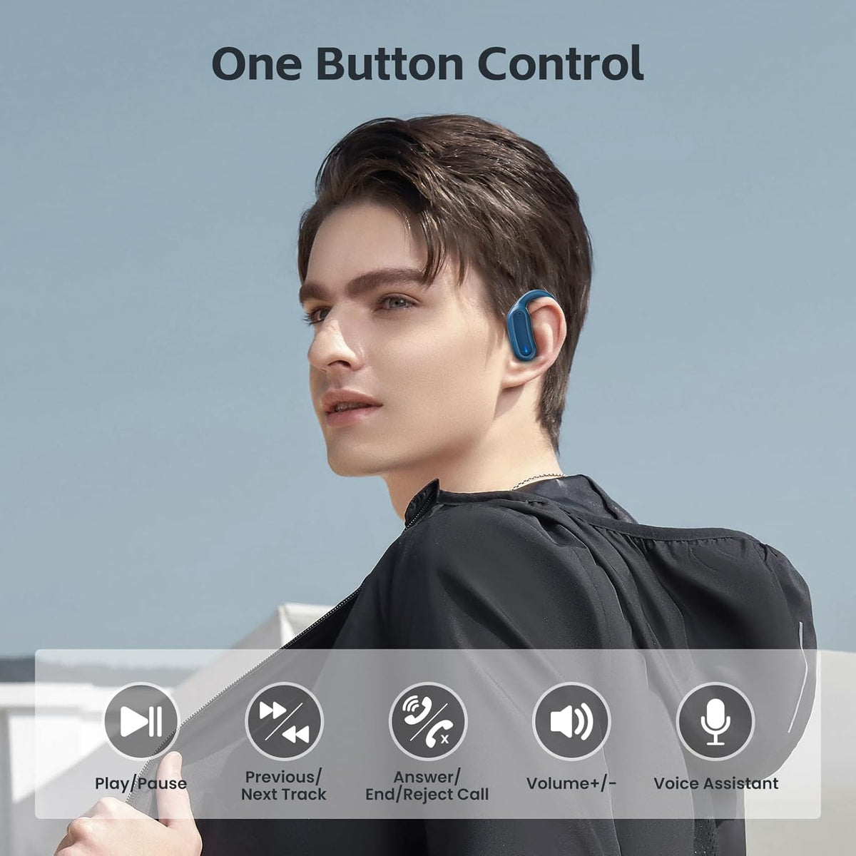 Wireless Earbuds Bluetooth Headphones, Bluetooth 5.3 Stereo Over Ear Buds,Noise Cancelling Mic, IPX7 Waterproof Headset for Workout/Running - Blue