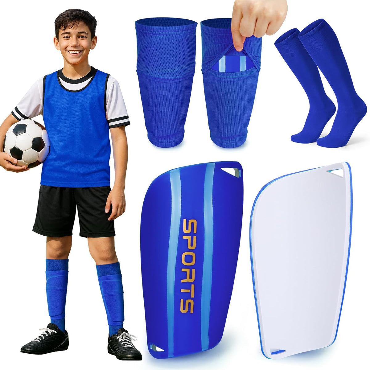 XZQTIVE Soccer Shin Guards with Shin Sleeves and Soccer Socks, Football Shin Pads Set for Kids Youth and Adult