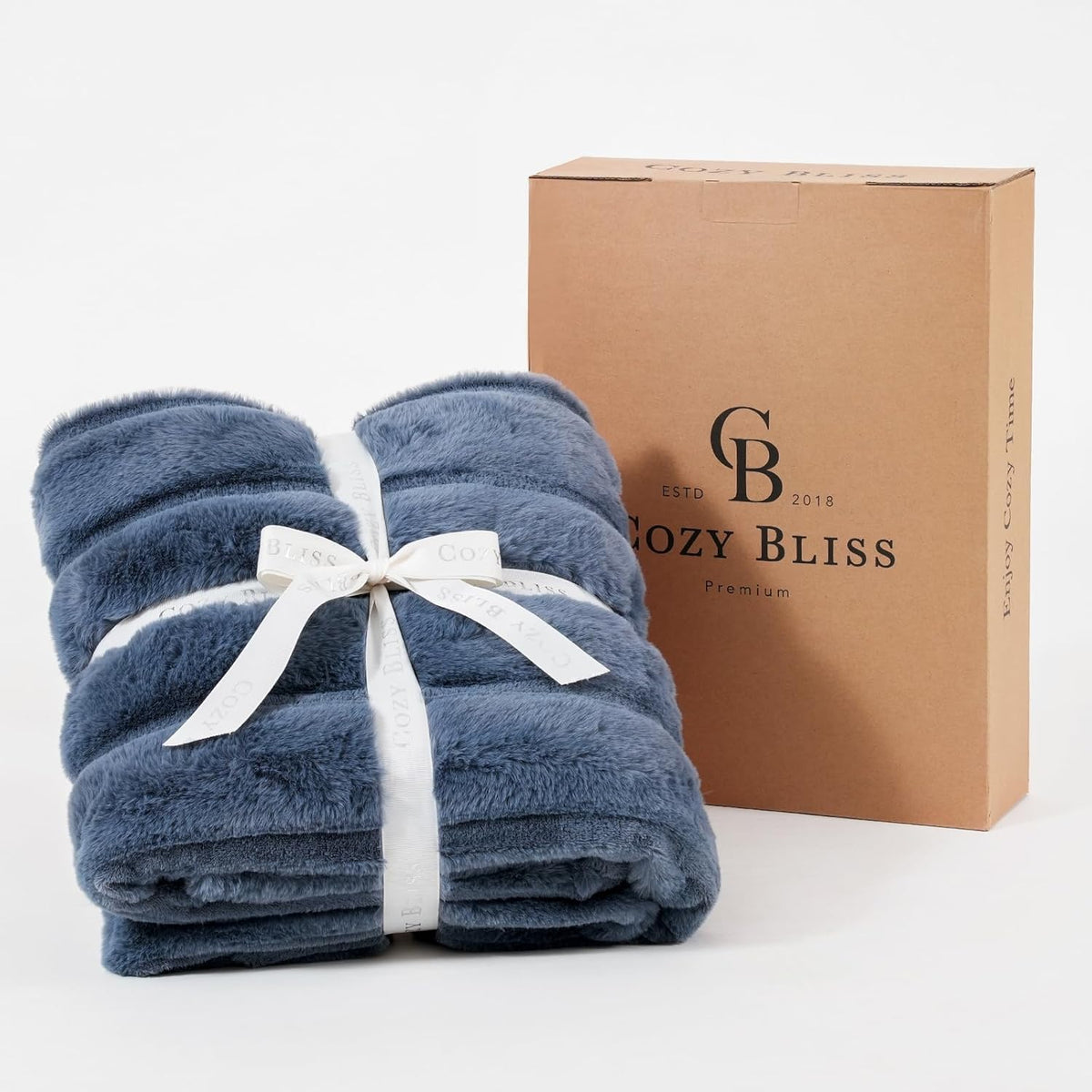 Cozy Bliss Faux Fur Throw Blanket for Couch, Cozy Soft Plush Thick Winter Blanket for Sofa Bedroom Living Room, 60 * 80 Inches Blue