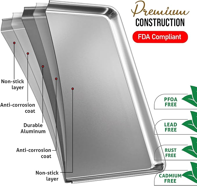 Eatex Aluminum Baking Sheet Set, 2 Pack Cookie Sheet Set, 18” x 13” Steel Baking Pan Set, Quality Cookie Sheets for Baking Nonstick, Half Sheet Baking Pans Set, Baking Sheets for Oven, Half Sheet Pan