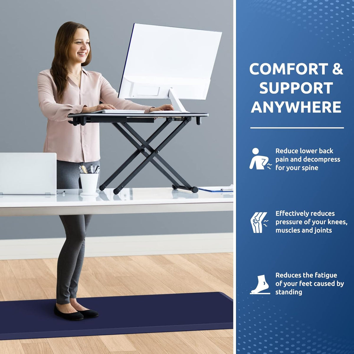 KitchenClouds Kitchen Mat Cushioned Anti Fatigue Kitchen Rug 17.3"x60" Waterproof Non Slip Kitchen Rugs and Mats Standing Desk Mat Comfort Floor Mats for Kitchen House Sink Office (Blue)
