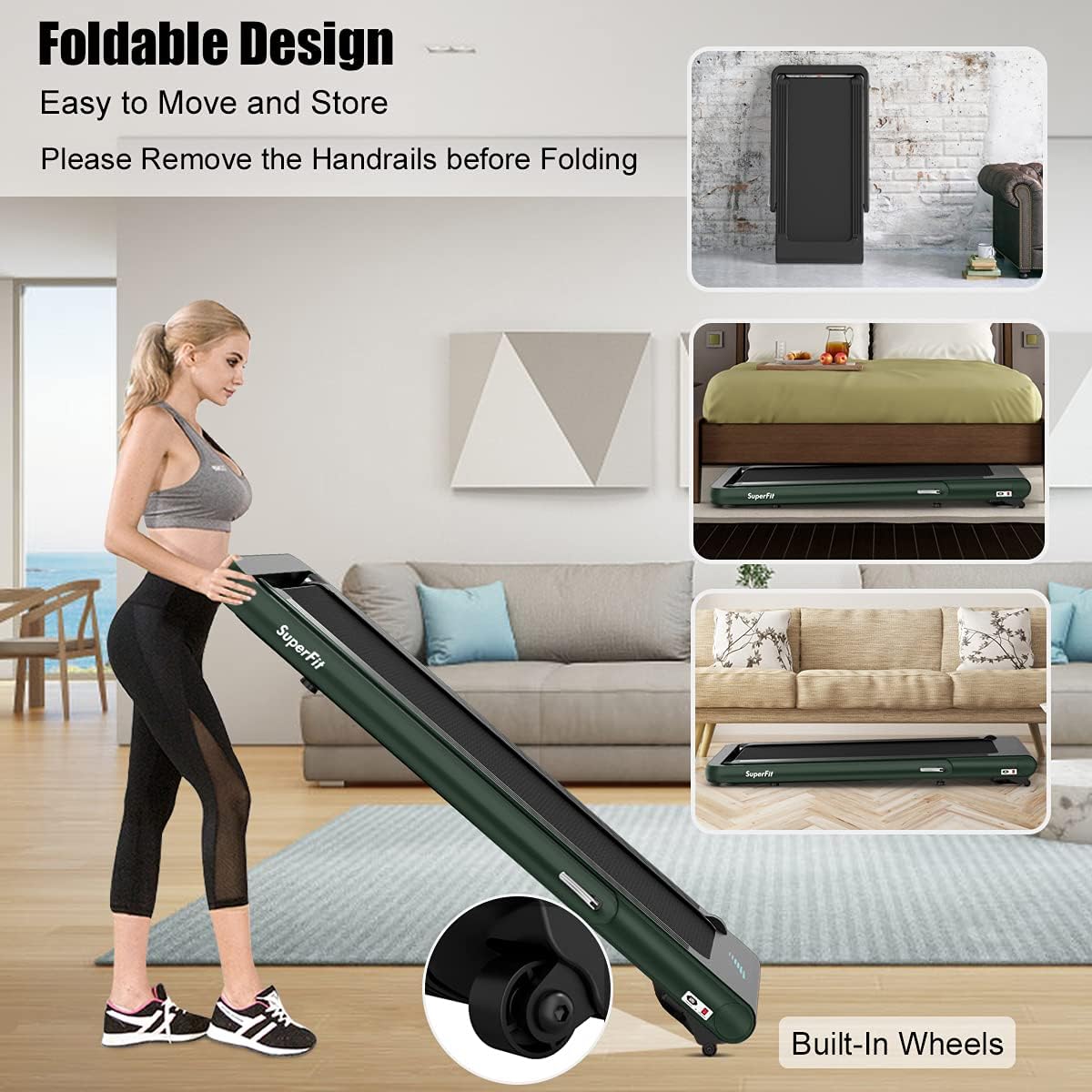 GYMAX Walking Pad, 4.75HP Under Desk Treadmill with LED Touch Screen, App Control, Built-in Speaker & Handle, 2 in 1 Folding Compact Portable Treadmill for Home Small Space