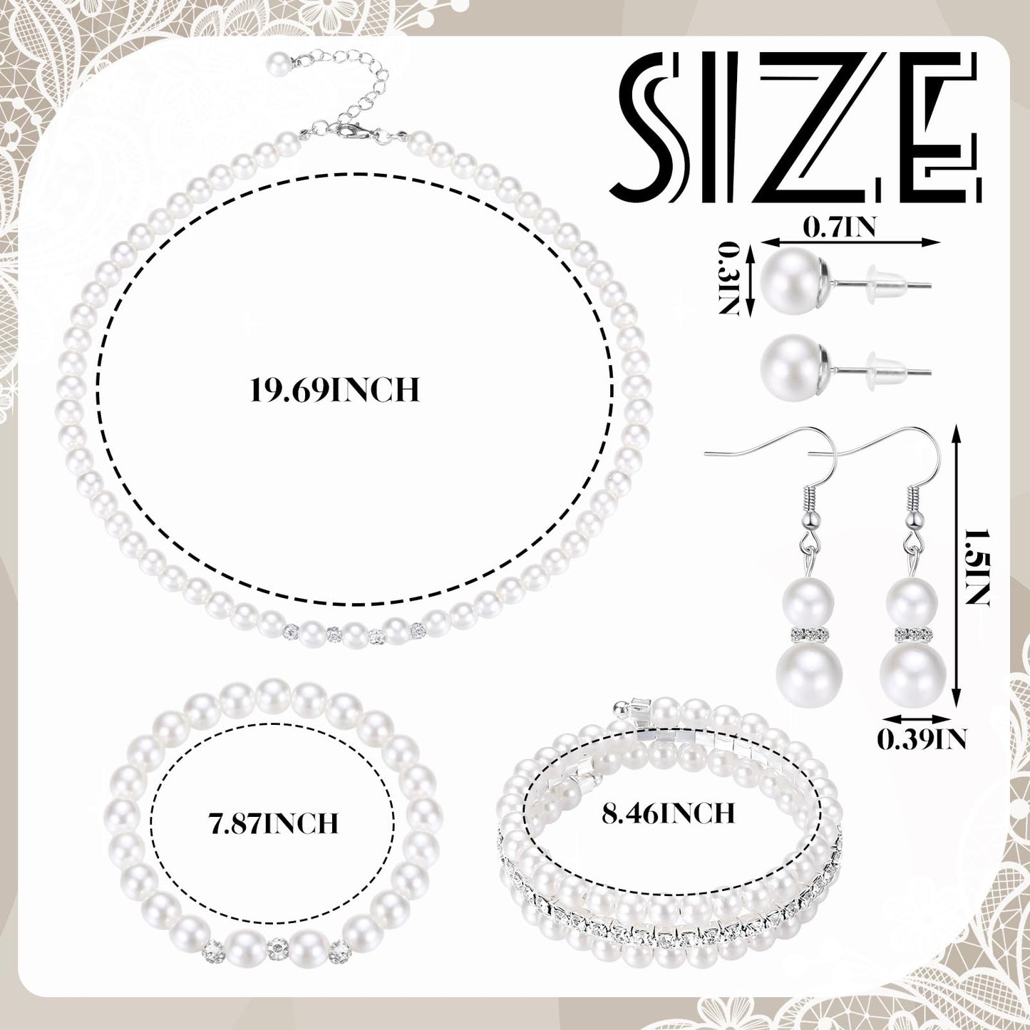 Glenmal Pearl Rhinestone Jewelry Set for Women Pearl Necklace Bracelet Earrings for Wedding Birthday Bridal Shower Tea Party (Novel Style)