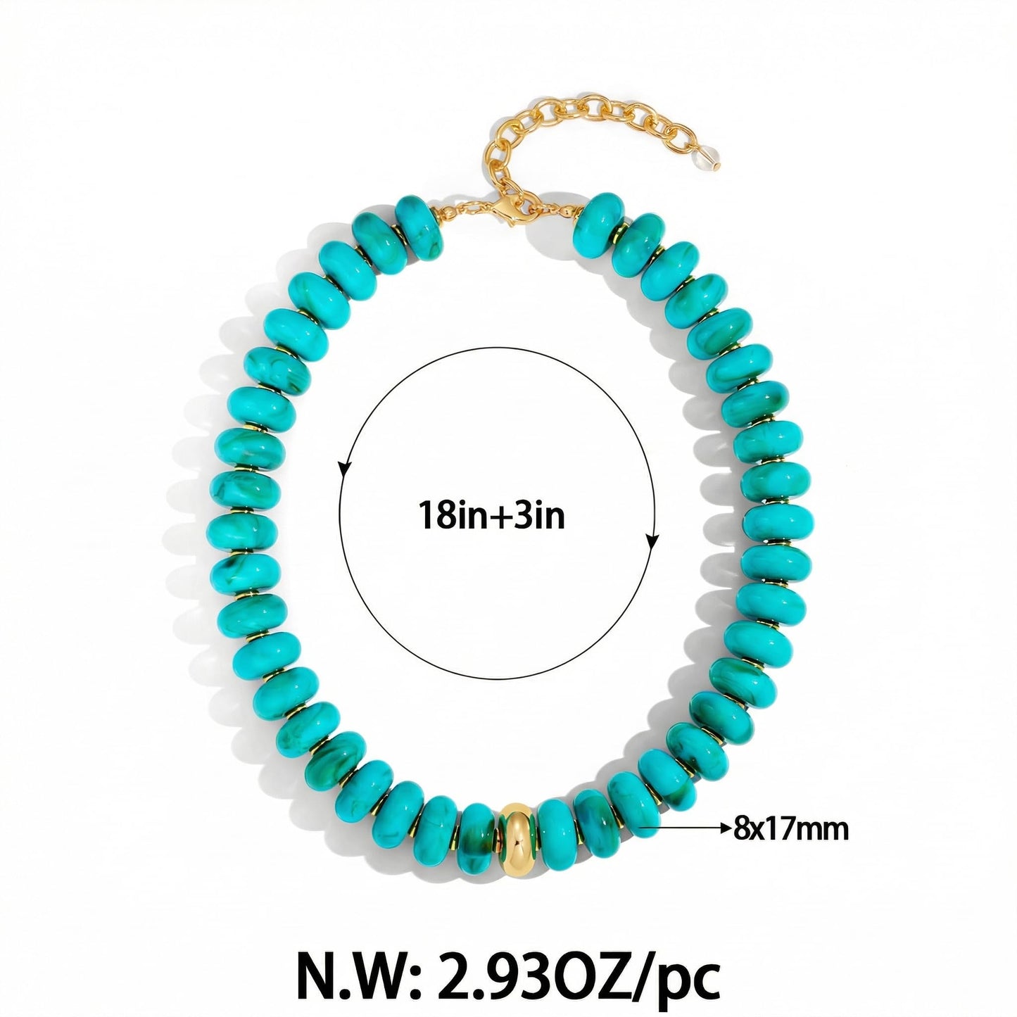 FAUTHENTICUTE Chunky Turquoise Necklace for Women Big Blue Acrylic Beaded Choker Necklace Summer Beach Statement Necklace Gift Trendy Boho Jewelry