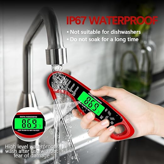 Meat Thermometer Digital，IP67 Waterproof Cooking Thermometer with Backlight, Calibration & Hold Function，Food Thermometer for Cooking,Outdoor Grilling