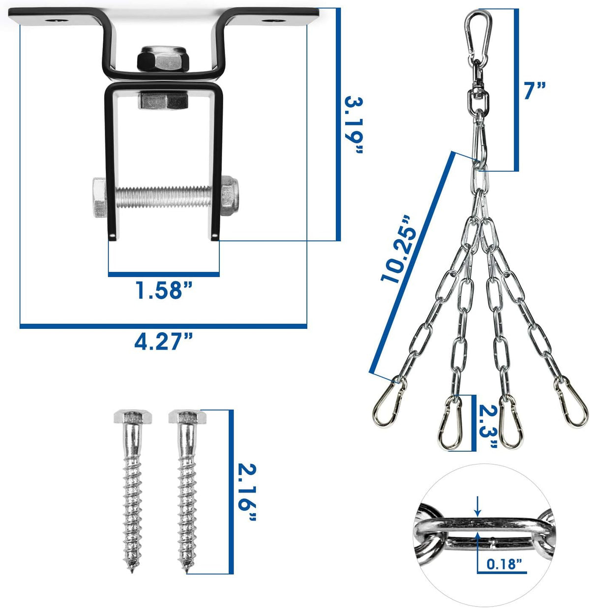 Yes4All Punching Bag Hanger, Stainless Steel Swivel Chain with 4 Snap Hooks for Heavy Bag, Gym Swing, Trapeze, and Hammock