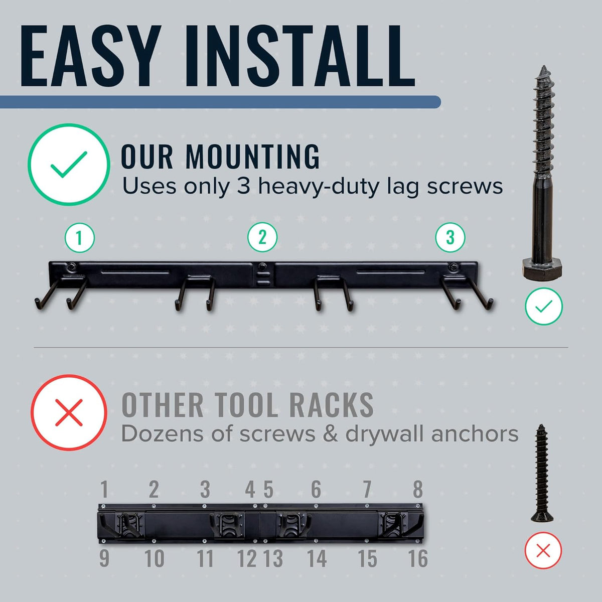 StoreYourBoard Wall-Mounted Rack With 4 Garage Hooks – Heavy-Duty Steel Holder Garage & Garden Storage for Shed, Workshop, or Home Organization – For Rakes, Shovels, Tools & More – 1 Pack, Tractor